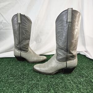 Vintage Dan Post Gray Antelope Leather Cowboy Boots Women 7C Wide